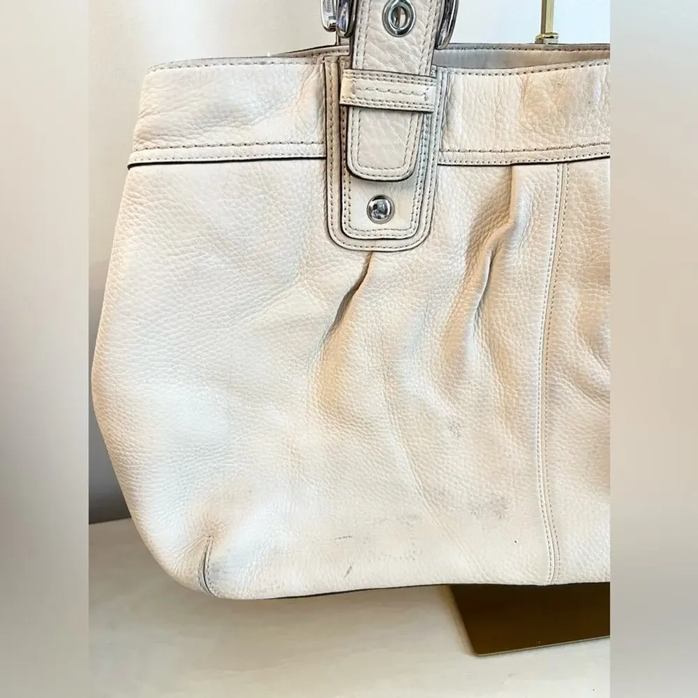 COACH vintage Soho Leather Pleated Tote cream leather bag school office
